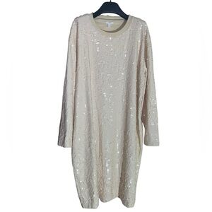 COS Cream Long-Sleeve Oversized Sequined Dress L 12/14/16
